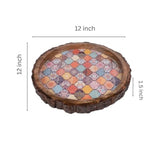 INUS Handcrafted Serving Tray Made of Mango Wood Brown Color Brass Fitted for Serving Coffee, Tea Cup, Snacks (Size 12"_8"_2.5" inch)